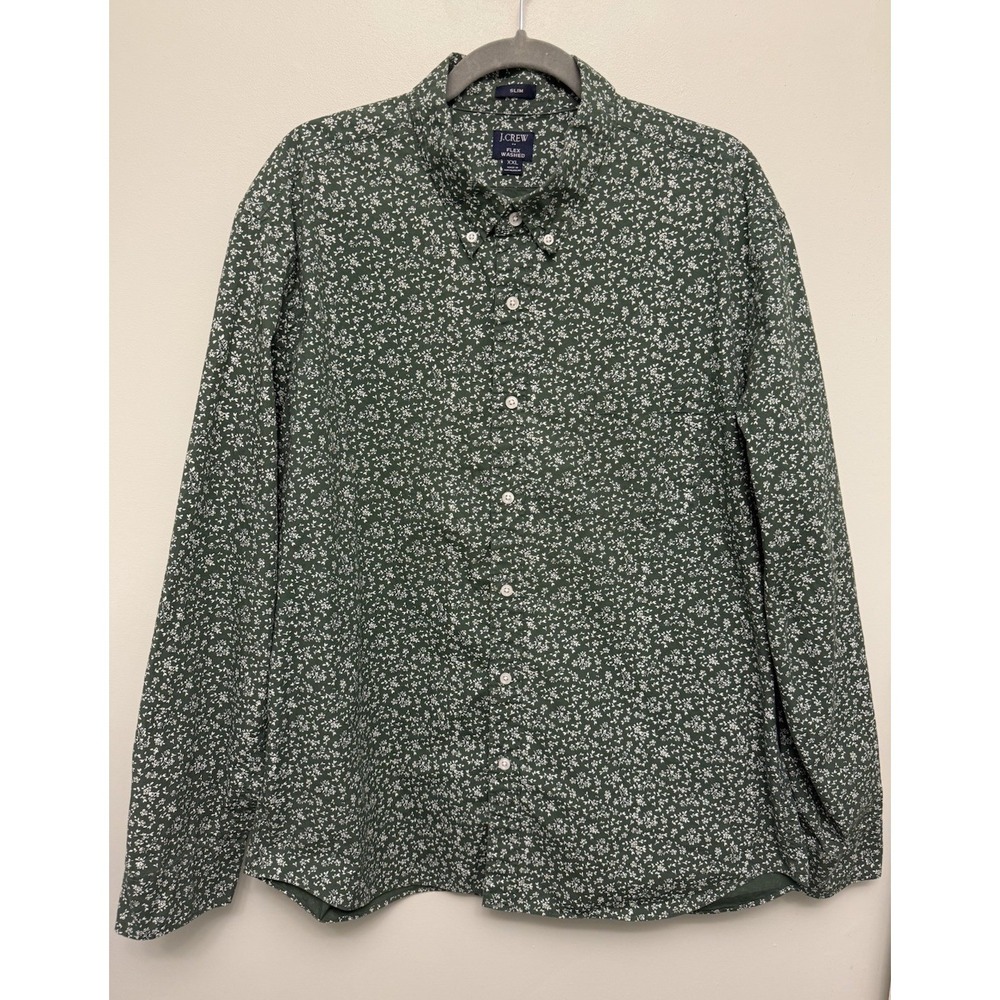 J.Crew Floral Button Down Shirt Men Size XXL Green Slim Fit Long Sleeve Collared